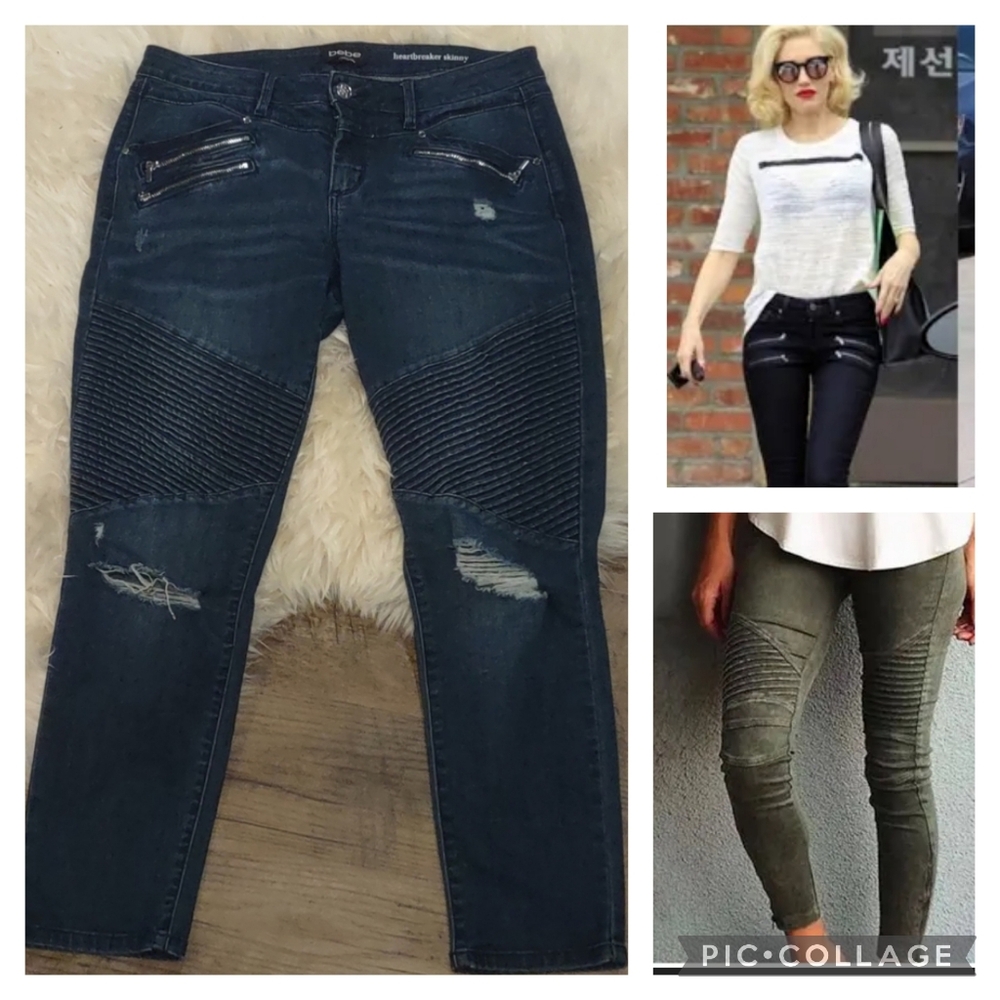 Bebe distressed dark blue denim heartbreaker skinny jean